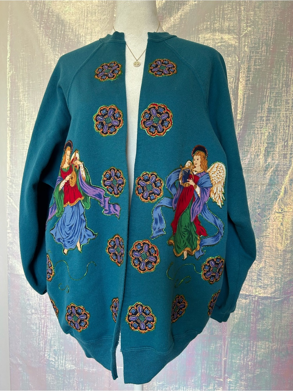 Hanes Teal Embroidered Angel Motif Teddy Jacket